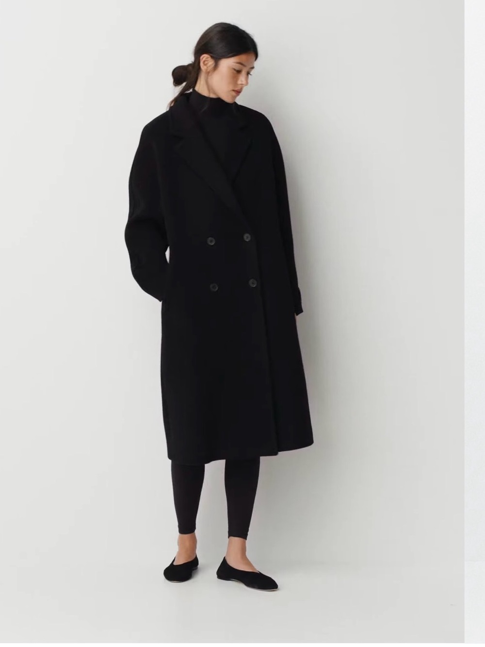 Aritzia Double-Breasted Oversized Black The Slouch™ Coat - Soft Wool Cashmere